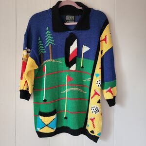 RARE 1989 Berek Marta D Hand Knit Golf Sweater Vintage Grandma Retro L